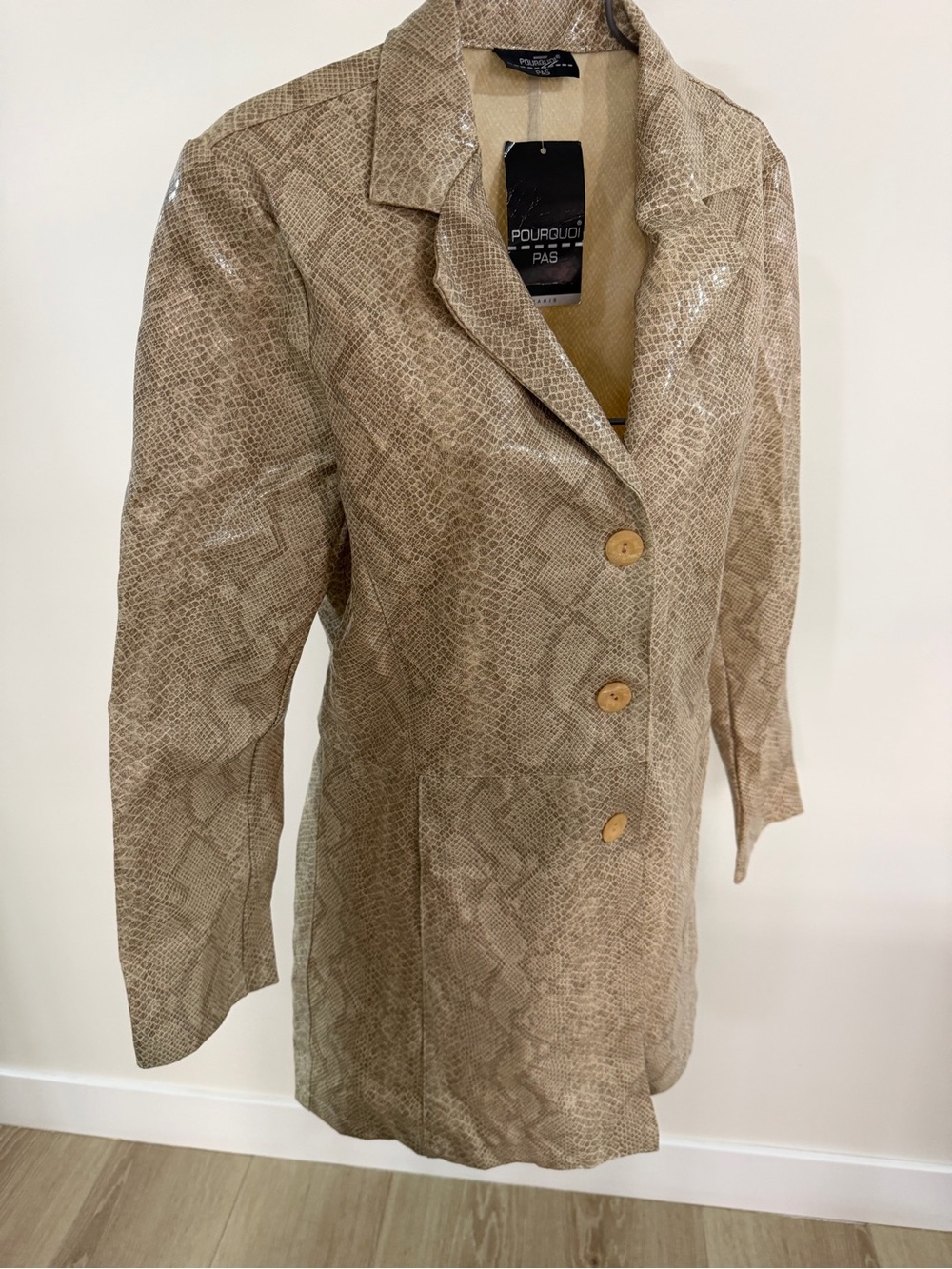Vintage Beige Snake-Print Long Blazer Jacket